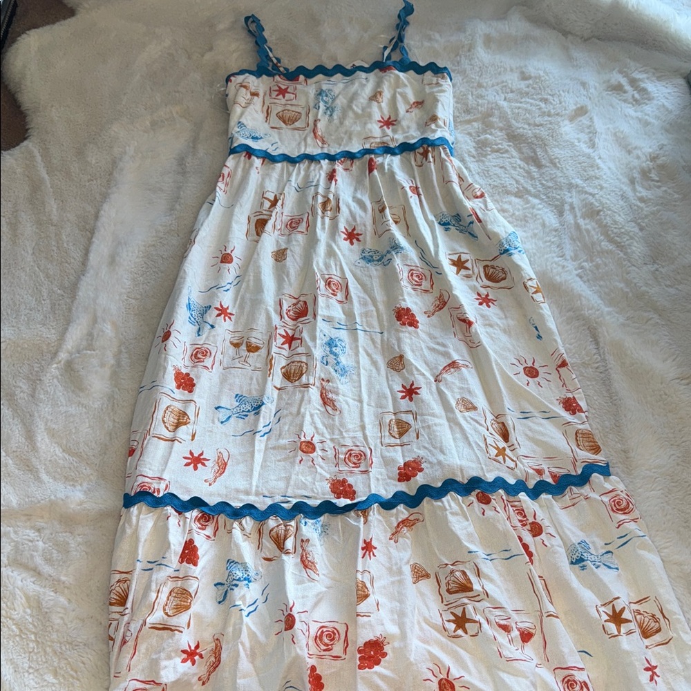 CeCe White Maxi Dress with Blue and Red Accents
